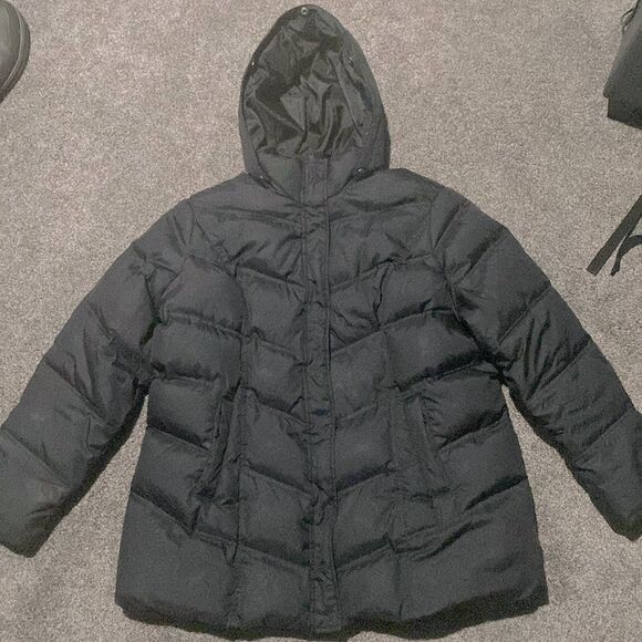 Tommy Hilfiger Black Puffer Jacket Coat With Detachable Hood Size 1X - Picture 1 of 5